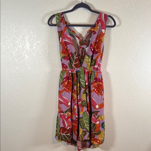 House of Harlow 1960 Purple Tropical Birds Bananas Plants Linen Dress Size Small - Picture 1 of 8